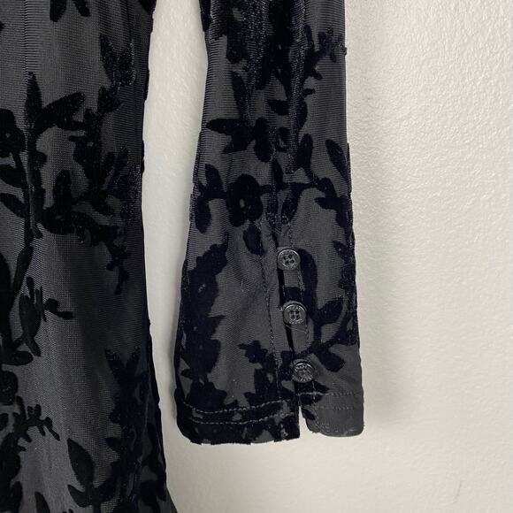 Chaps Velvet Burnout Blouse Mesh Sheer Top Floral Black Whimsygoth Size Large - Picture 5 of 11